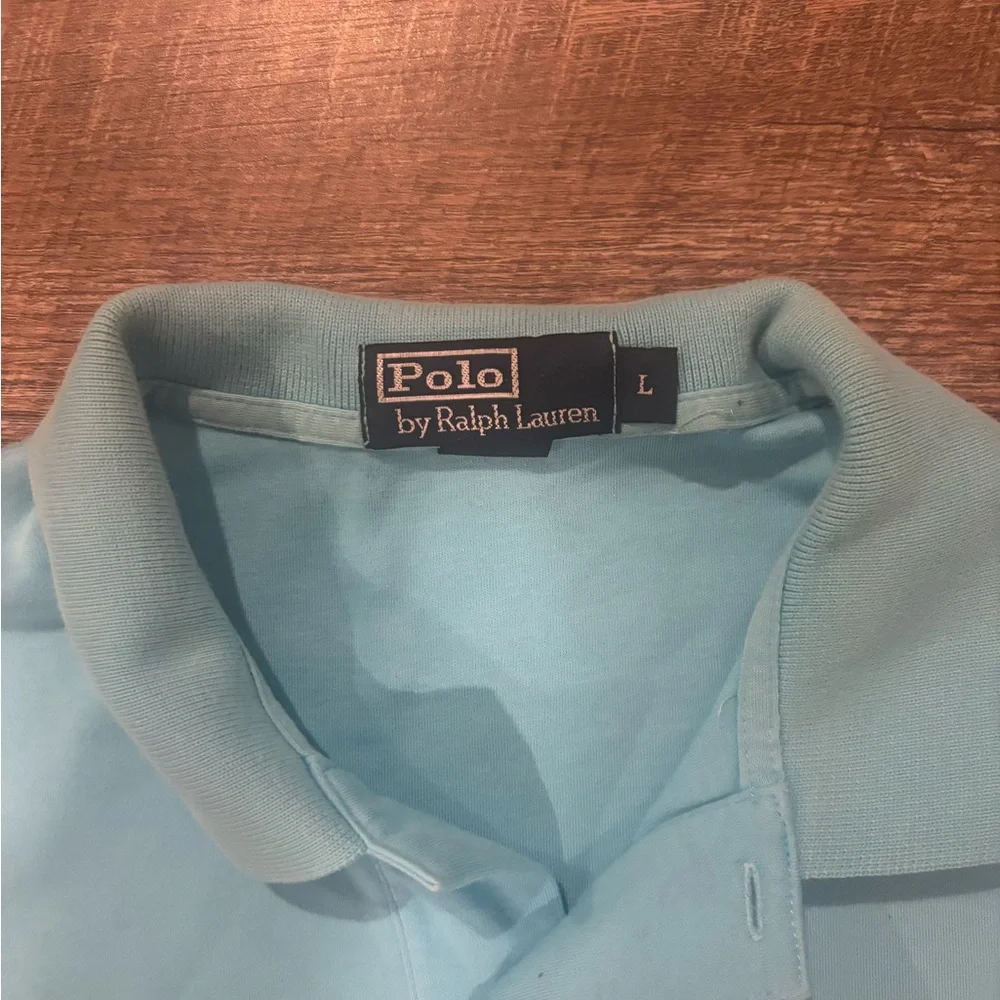 Ralph Lauren Men's Polo Shirt in Light Blue with Pink Logo - Picture 2 of 2